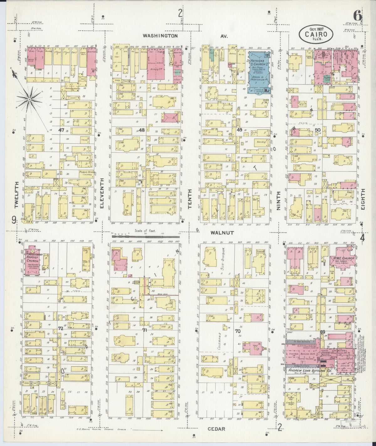 Sanborn Fire Insurance Map from Cairo, Alexander County, Illinois (1907), Sheet #0006 - Historic Sanborn Fire Insurance Map Print, vintage old map wall art, antique decor, genealogy gift, Illinois Illinois map