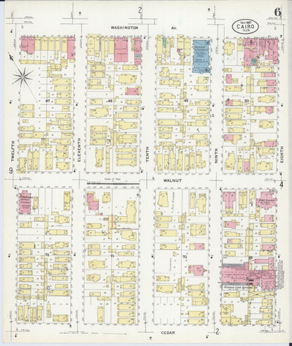 Sanborn Fire Insurance Map from Cairo, Alexander County, Illinois (1907), Sheet #0006 - Historic Sanborn Fire Insurance Map Print, vintage old map wall art, antique decor, genealogy gift, Illinois Illinois map