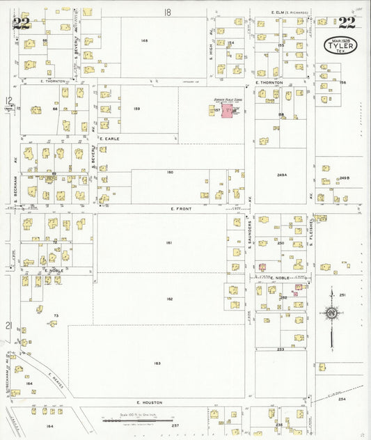 Sanborn Fire Insurance Map from Tyler, Smith County, Texas (1928), Sheet #0022 - Historic Sanborn Fire Insurance Map Print, vintage old map wall art, antique decor, genealogy gift, Texas Texas map