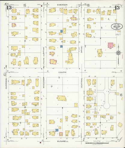 Sanborn Fire Insurance Map from Beloit, Rock County, Wisconsin (1926), Sheet #0013 - Historic Sanborn Fire Insurance Map Print, vintage old map wall art, antique decor, genealogy gift, Wisconsin Wisconsin map
