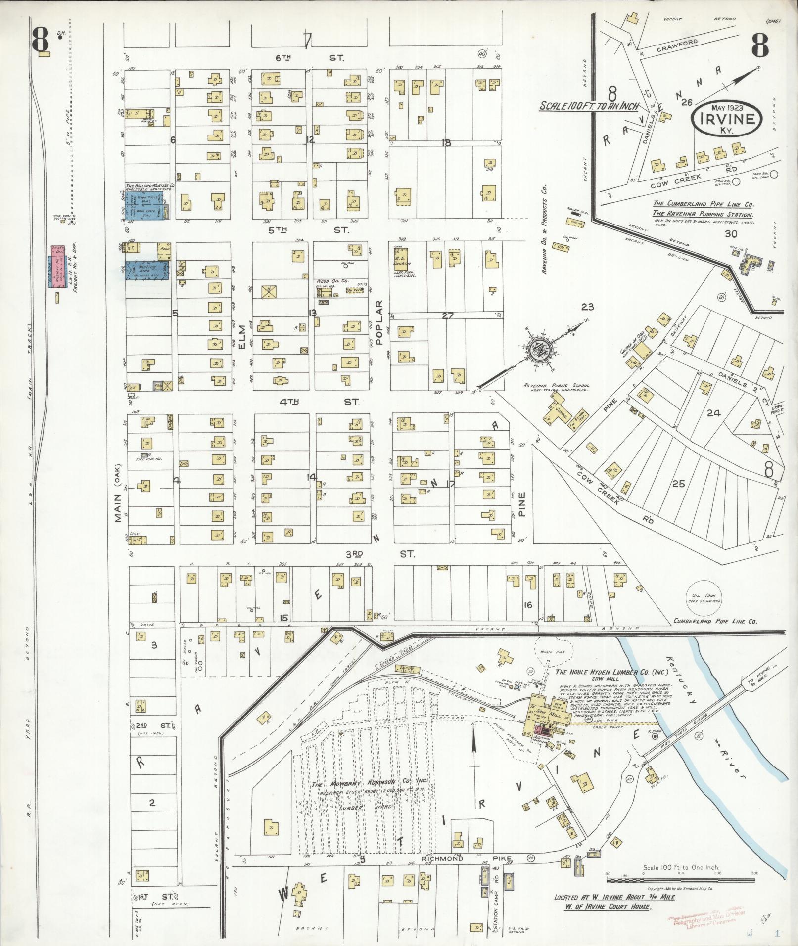 Sanborn Fire Insurance Map from Irvine, Estill County, Kentucky (1923), Sheet #0008 - Complete Map Set gallery image, historic Sanborn map, vintage wall art, Kentucky Kentucky