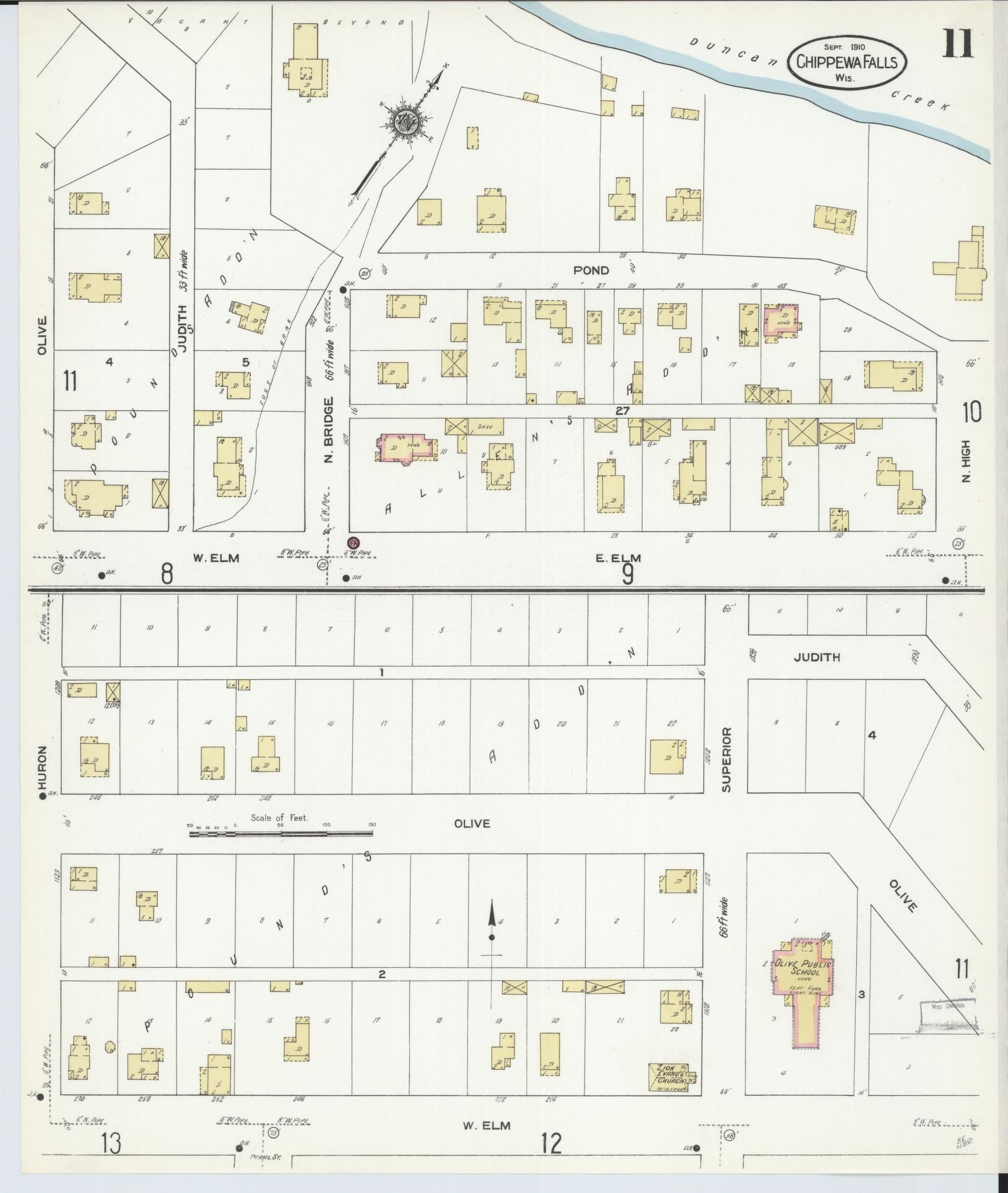 Sanborn Fire Insurance Map from Chippewa Falls, Chippewa County, Wisconsin (1910), Sheet #0011 - Historic Sanborn Fire Insurance Map Print, vintage old map wall art, antique decor, genealogy gift, Wisconsin Wisconsin map