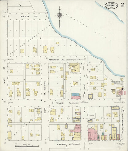 Sanborn Fire Insurance Map from Ladysmith, Rusk County, Wisconsin (1909), Sheet #0002 - Complete Map Set gallery image, historic Sanborn map, vintage wall art, Wisconsin Wisconsin
