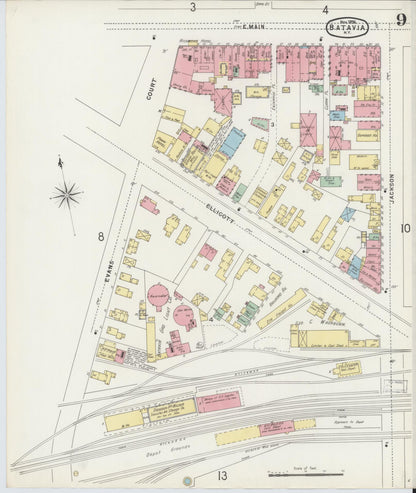 Sanborn Fire Insurance Map from Batavia, Genesee County, New York (1896), Sheet #0009 - Historic Sanborn Fire Insurance Map Print, vintage old map wall art, antique decor, genealogy gift, New York New York map