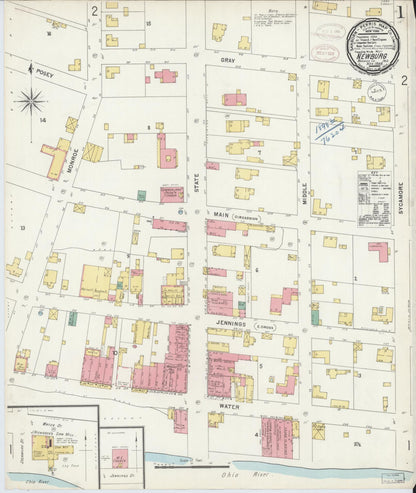 Sanborn Fire Insurance Map from Newburgh, Warrick County, Indiana (1898), Sheet #0001 - Historic Sanborn Fire Insurance Map Print, vintage old map wall art, antique decor, genealogy gift, Indiana Indiana map