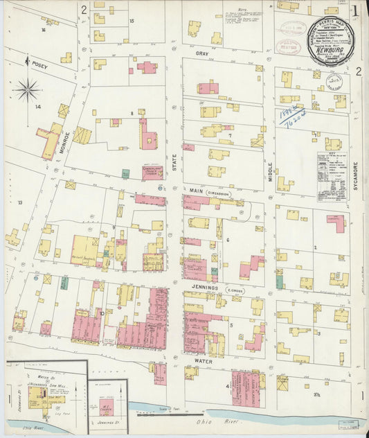 Sanborn Fire Insurance Map from Newburgh, Warrick County, Indiana (1898), Sheet #0001 - Historic Sanborn Fire Insurance Map Print, vintage old map wall art, antique decor, genealogy gift, Indiana Indiana map