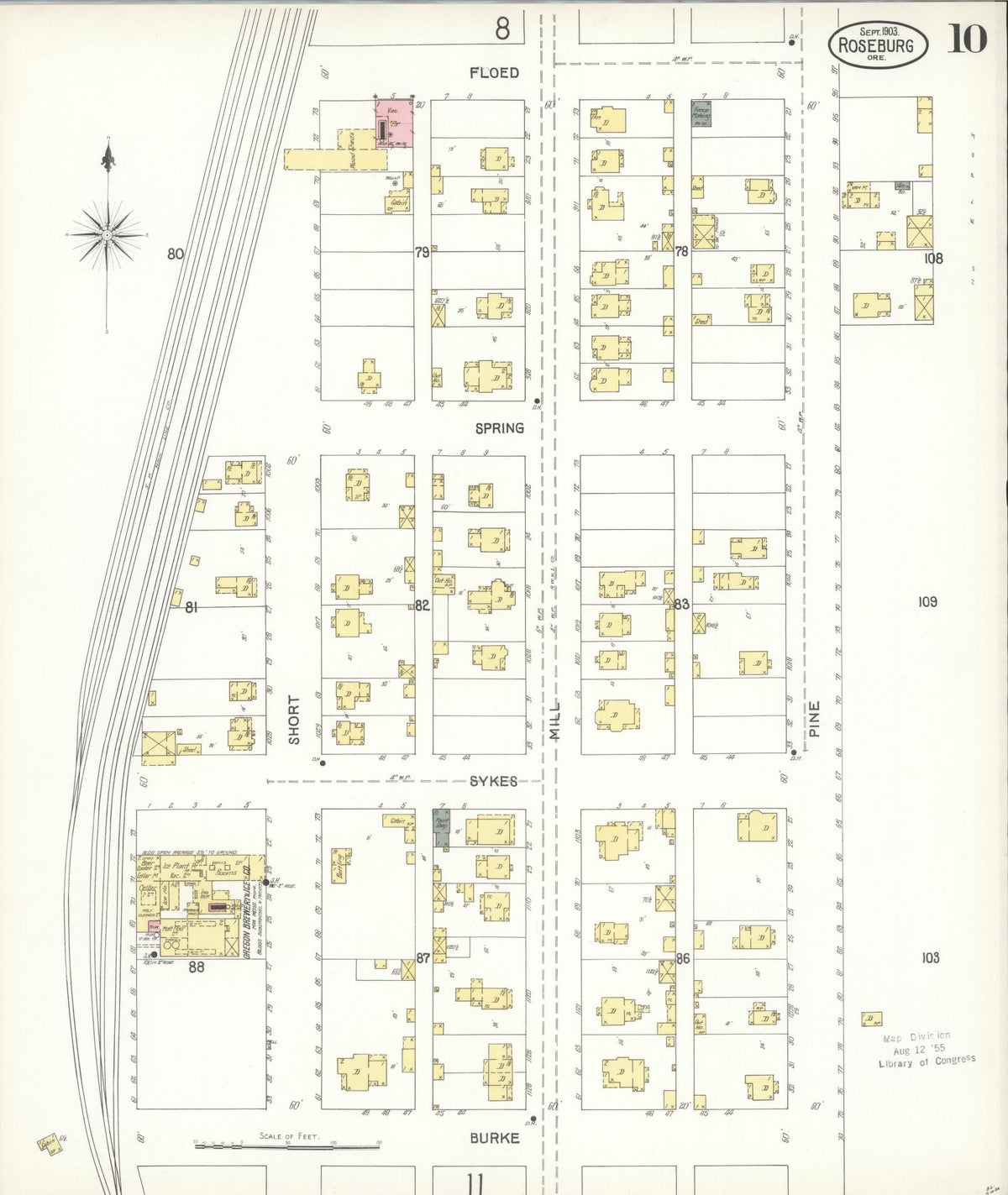 Sanborn Fire Insurance Map from Roseburg, Douglas County, Oregon (1903), Sheet #0010 - Historic Sanborn Fire Insurance Map Print, vintage old map wall art, antique decor, genealogy gift, Oregon Oregon map