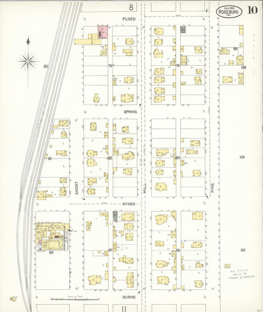 Sanborn Fire Insurance Map from Roseburg, Douglas County, Oregon (1903), Sheet #0010 - Historic Sanborn Fire Insurance Map Print, vintage old map wall art, antique decor, genealogy gift, Oregon Oregon map