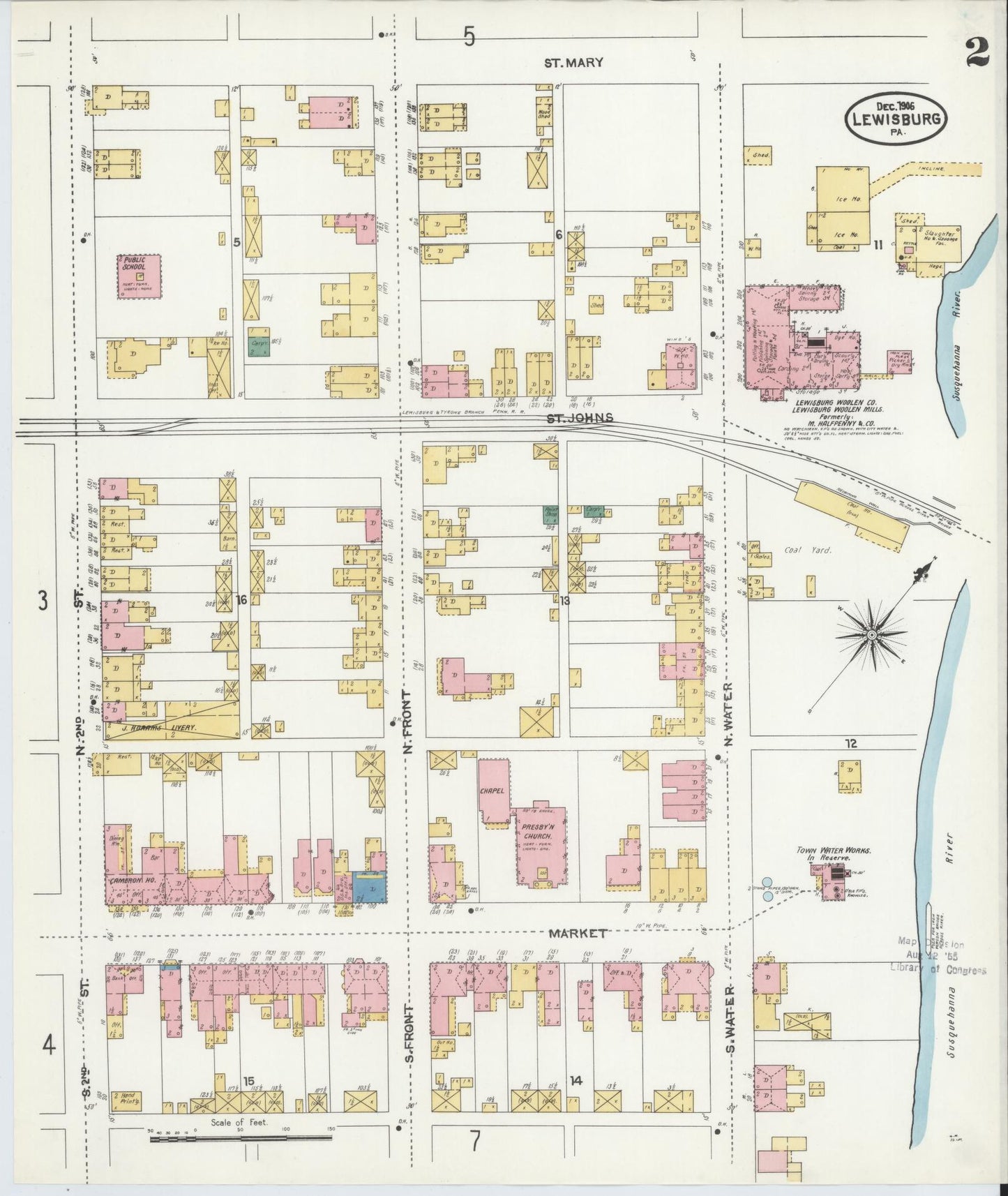 Sanborn Fire Insurance Map from Lewisburg, Union County, Pennsylvania (1906), Sheet #0002 - Complete Map Set gallery image, historic Sanborn map, vintage wall art, Pennsylvania Pennsylvania