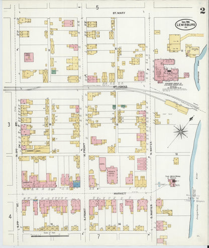 Sanborn Fire Insurance Map from Lewisburg, Union County, Pennsylvania (1906), Sheet #0002 - Complete Map Set gallery image, historic Sanborn map, vintage wall art, Pennsylvania Pennsylvania