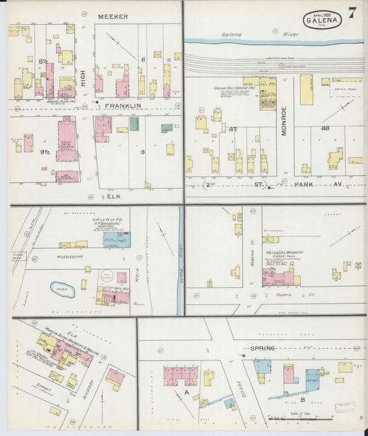 Sanborn Fire Insurance Map from Galena, Jo Daviess County, Illinois (1893), Sheet #0007 - Historic Sanborn Fire Insurance Map Print, vintage old map wall art, antique decor, genealogy gift, Illinois Illinois map