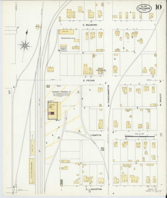 Sanborn Fire Insurance Map from Sherman, Grayson County, Texas (1908), Sheet #0010 - Historic Sanborn Fire Insurance Map Print, vintage old map wall art, antique decor, genealogy gift, Texas Texas map