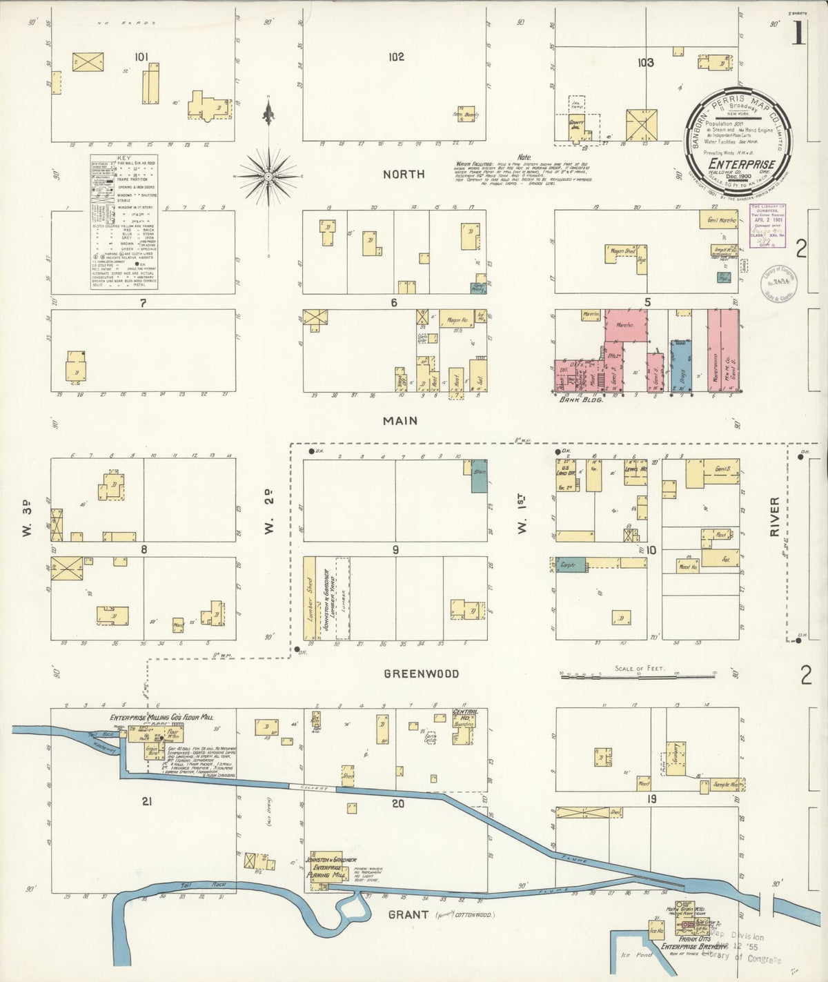 Sanborn Fire Insurance Map from Enterprise, Wallowa County, Oregon (1900), Sheet #0001 - Historic Sanborn Fire Insurance Map Print, vintage old map wall art, antique decor, genealogy gift, Oregon Oregon map