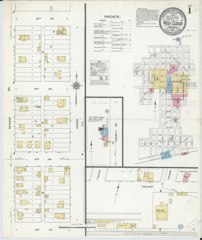 Sanborn Fire Insurance Map from Red Cloud, Webster County, Nebraska (1912), Sheet #0001 - Complete Map Set gallery image, historic Sanborn map, vintage wall art, Nebraska Nebraska