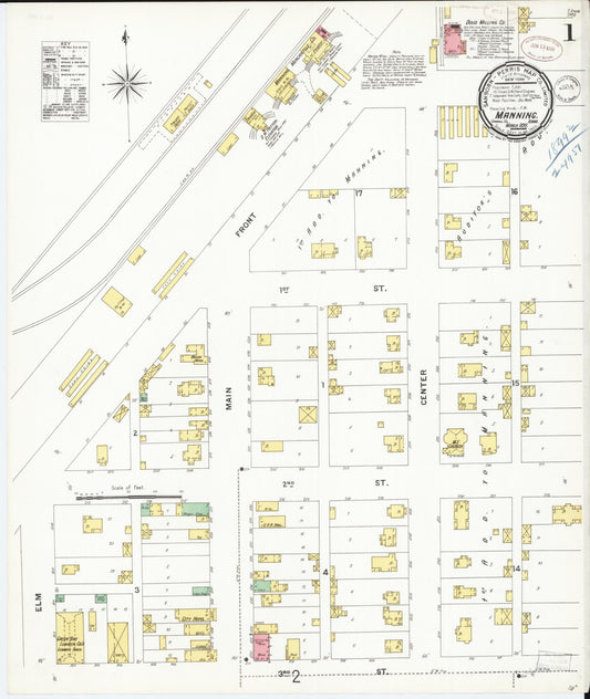 Sanborn Fire Insurance Map from Manning, Carroll County, Iowa (1899), Sheet #0001 - Historic Sanborn Fire Insurance Map Print, vintage old map wall art