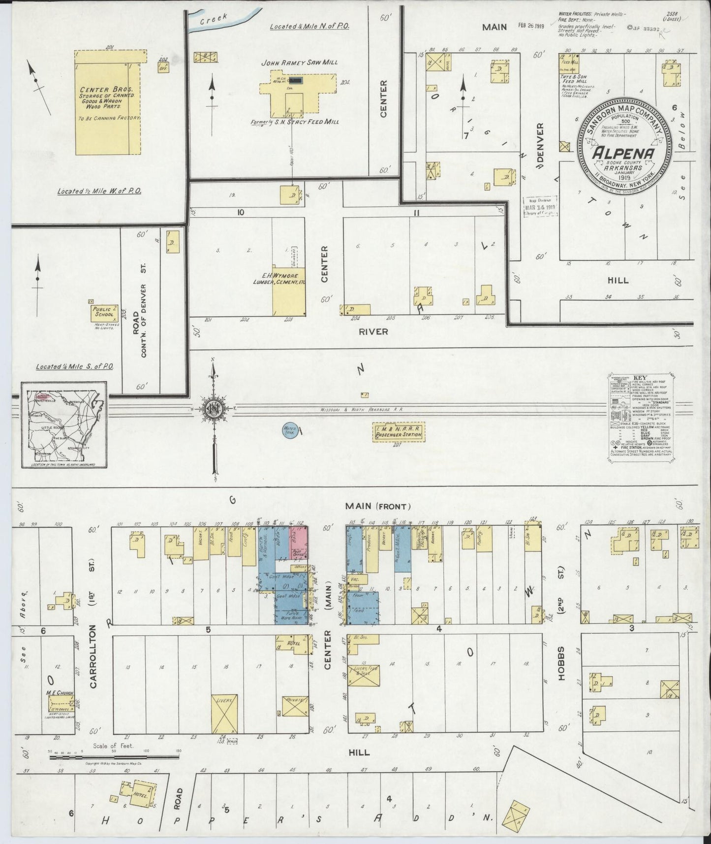 Sanborn Fire Insurance Map from Alpena, Boone County, Arkansas (1919), Sheet #0001 - Historic Sanborn Fire Insurance Map Print, vintage old map wall art, antique decor, genealogy gift, Arkansas Arkansas map