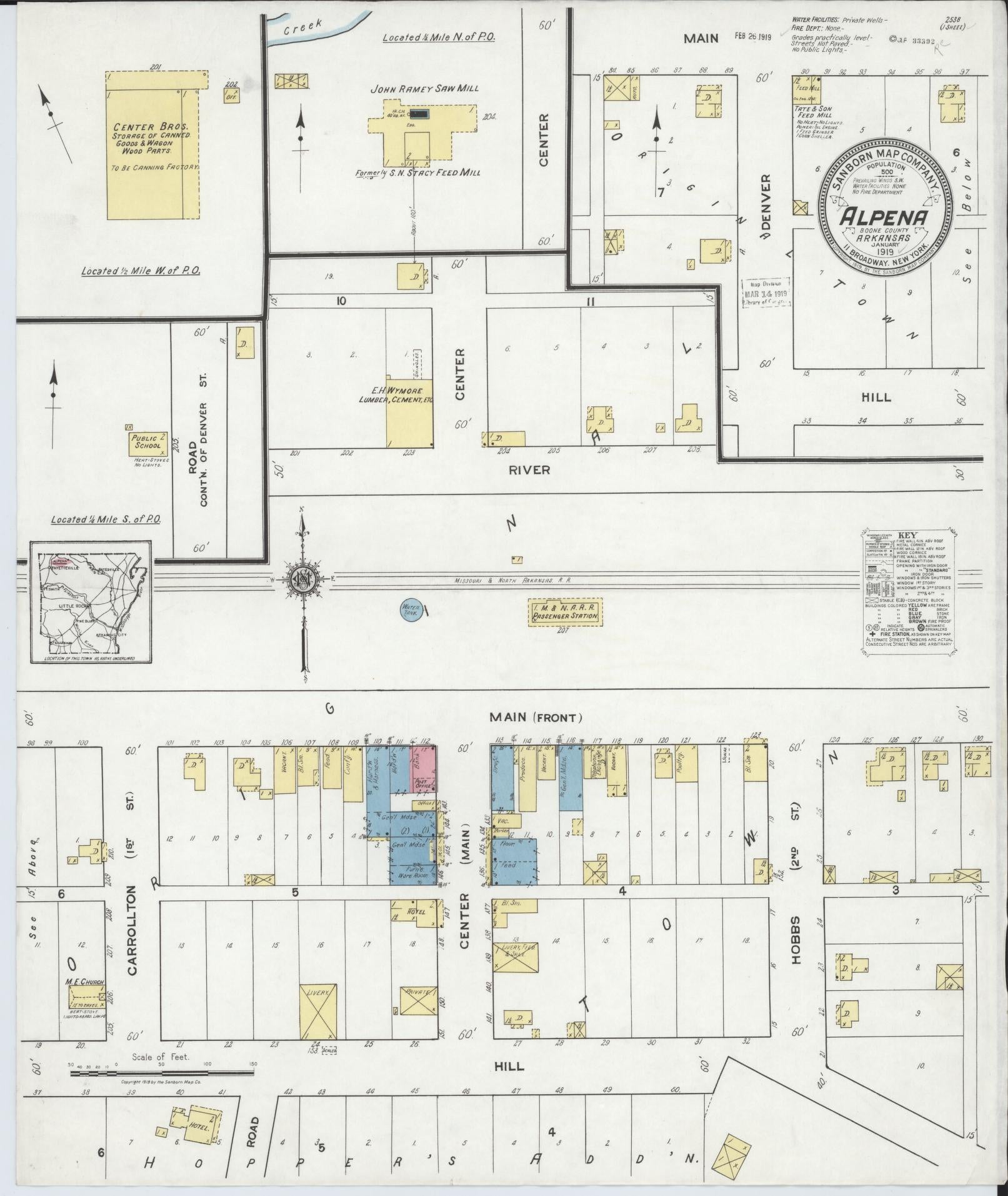 Sanborn Fire Insurance Map from Alpena, Boone County, Arkansas (1919), Sheet #0001 - Historic Sanborn Fire Insurance Map Print, vintage old map wall art, antique decor, genealogy gift, Arkansas Arkansas map