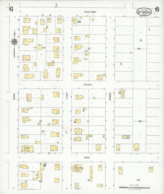 Sanborn Fire Insurance Map from Seymour, Outagamie County, Wisconsin (1923), Sheet #0006 - Historic Sanborn Fire Insurance Map Print, vintage old map wall art, antique decor, genealogy gift, Wisconsin Wisconsin map