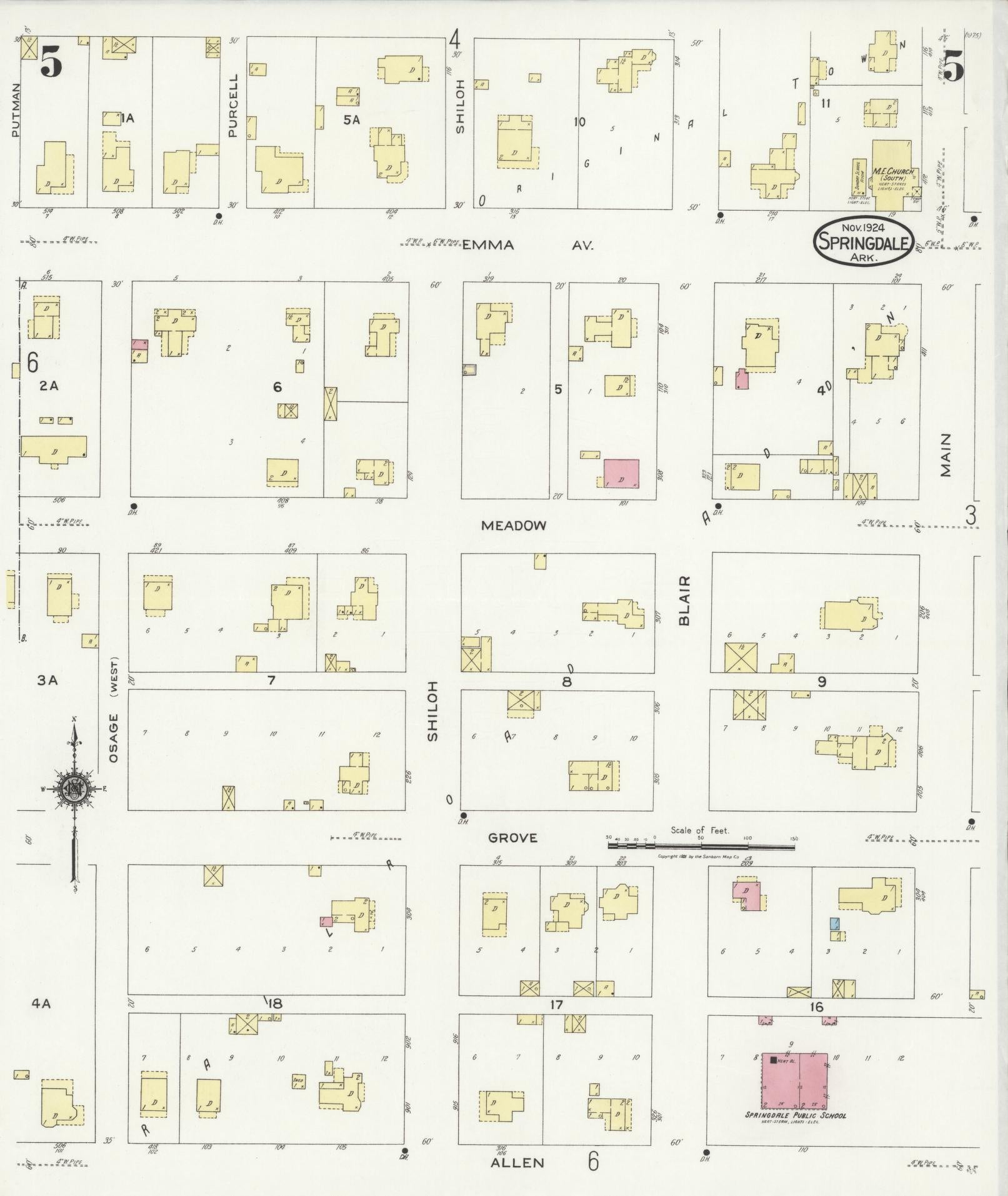 Sanborn Fire Insurance Map from Springdale, Washington County, Arkansas (1924), Sheet #0005 - Complete Map Set gallery image, historic Sanborn map, vintage wall art, Arkansas Arkansas