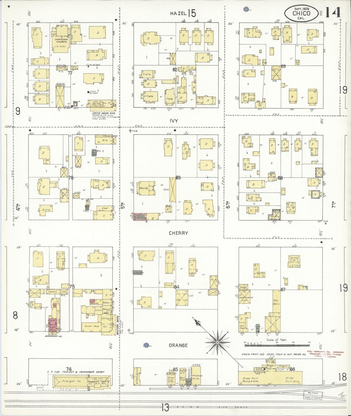 Sanborn Fire Insurance Map from Chico, Butte County, California (1909), Sheet #0014 - Complete Map Set gallery image, historic Sanborn map, vintage wall art, California California