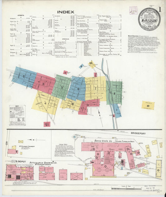 Sanborn Fire Insurance Map from Mount Pleasant, Westmoreland County, Pennsylvania (1908), Sheet #0001 - Complete Map Set gallery image, historic Sanborn map, vintage wall art, Pennsylvania Pennsylvania