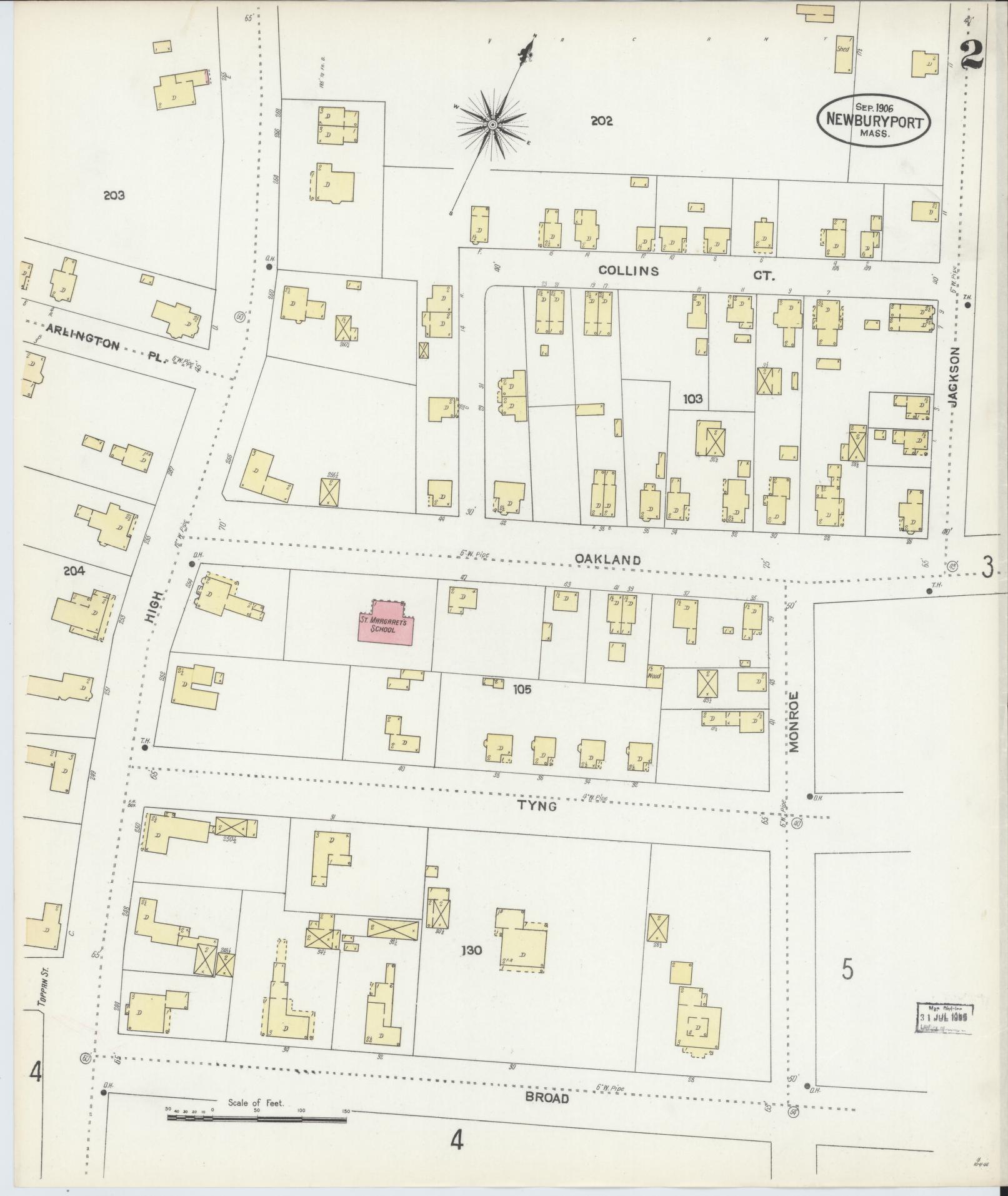 Sanborn Fire Insurance Map from Newburyport, Essex County, Massachusetts (1906), Sheet #0002 - Historic Sanborn Fire Insurance Map Print, vintage old map wall art, antique decor, genealogy gift, Massachusetts Massachusetts map