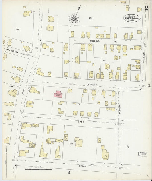 Sanborn Fire Insurance Map from Newburyport, Essex County, Massachusetts (1906), Sheet #0002 - Historic Sanborn Fire Insurance Map Print, vintage old map wall art, antique decor, genealogy gift, Massachusetts Massachusetts map