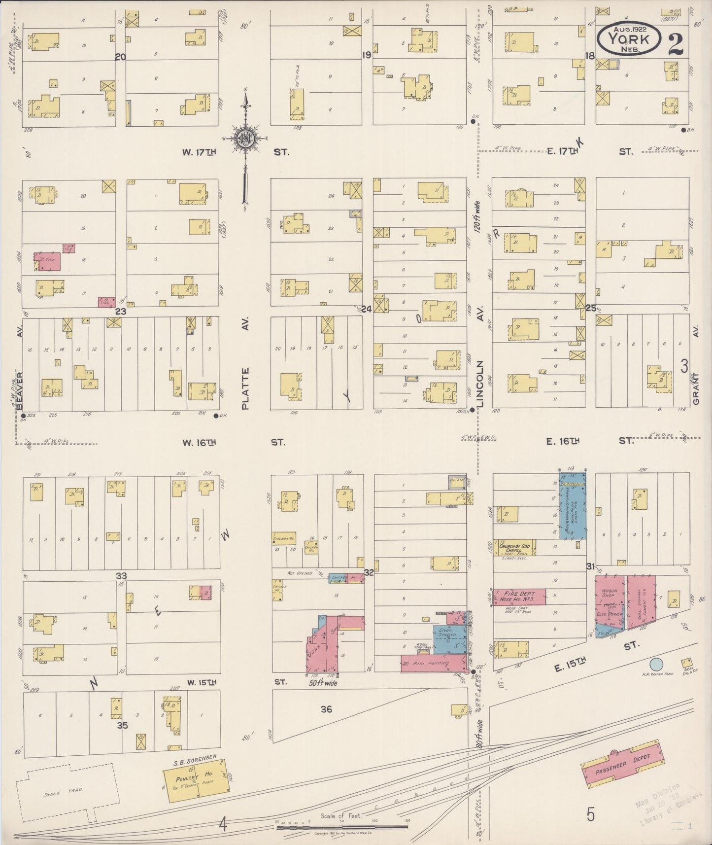 Sanborn Fire Insurance Map from York, York County, Nebraska (1922), Sheet #0002 - Historic Sanborn Fire Insurance Map Print, vintage old map wall art, antique decor, genealogy gift, Nebraska Nebraska map
