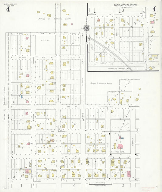 Sanborn Fire Insurance Map from Syracuse, Otoe County, Nebraska (1939), Sheet #0004 - Historic Sanborn Fire Insurance Map Print, vintage old map wall art, antique decor, genealogy gift, Nebraska Nebraska map