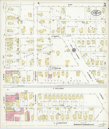 Sanborn Fire Insurance Map from Dunkirk, Jay And Blackford Counties, Indiana (1909), Sheet #0005 - Complete Map Set gallery image, historic Sanborn map, vintage wall art, Indiana Indiana
