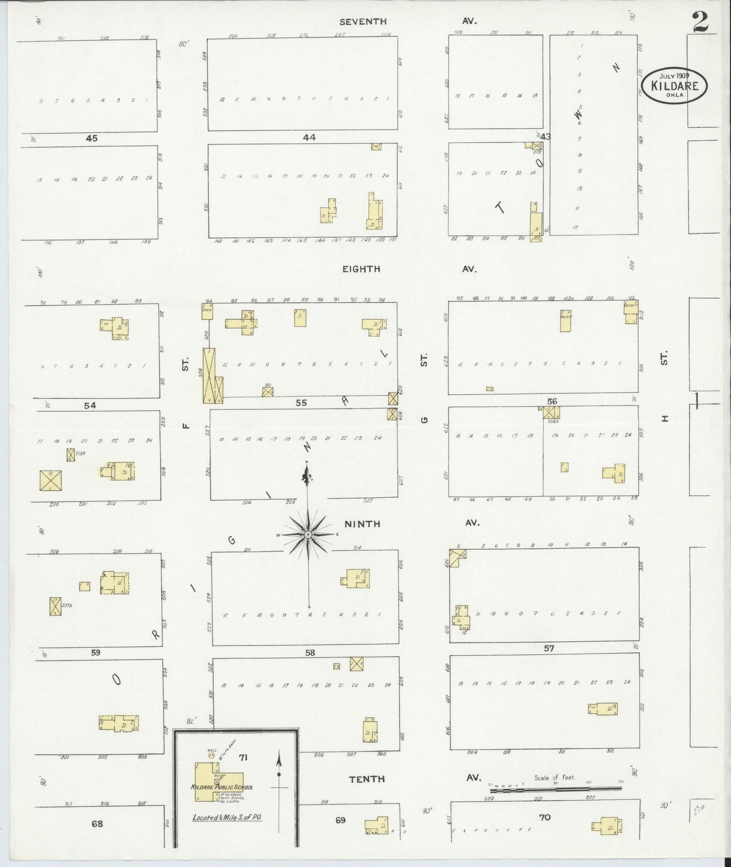 Sanborn Fire Insurance Map from Kildare, Kay County, Oklahoma (1909), Sheet #0002 - Complete Map Set gallery image, historic Sanborn map, vintage wall art, Oklahoma Oklahoma