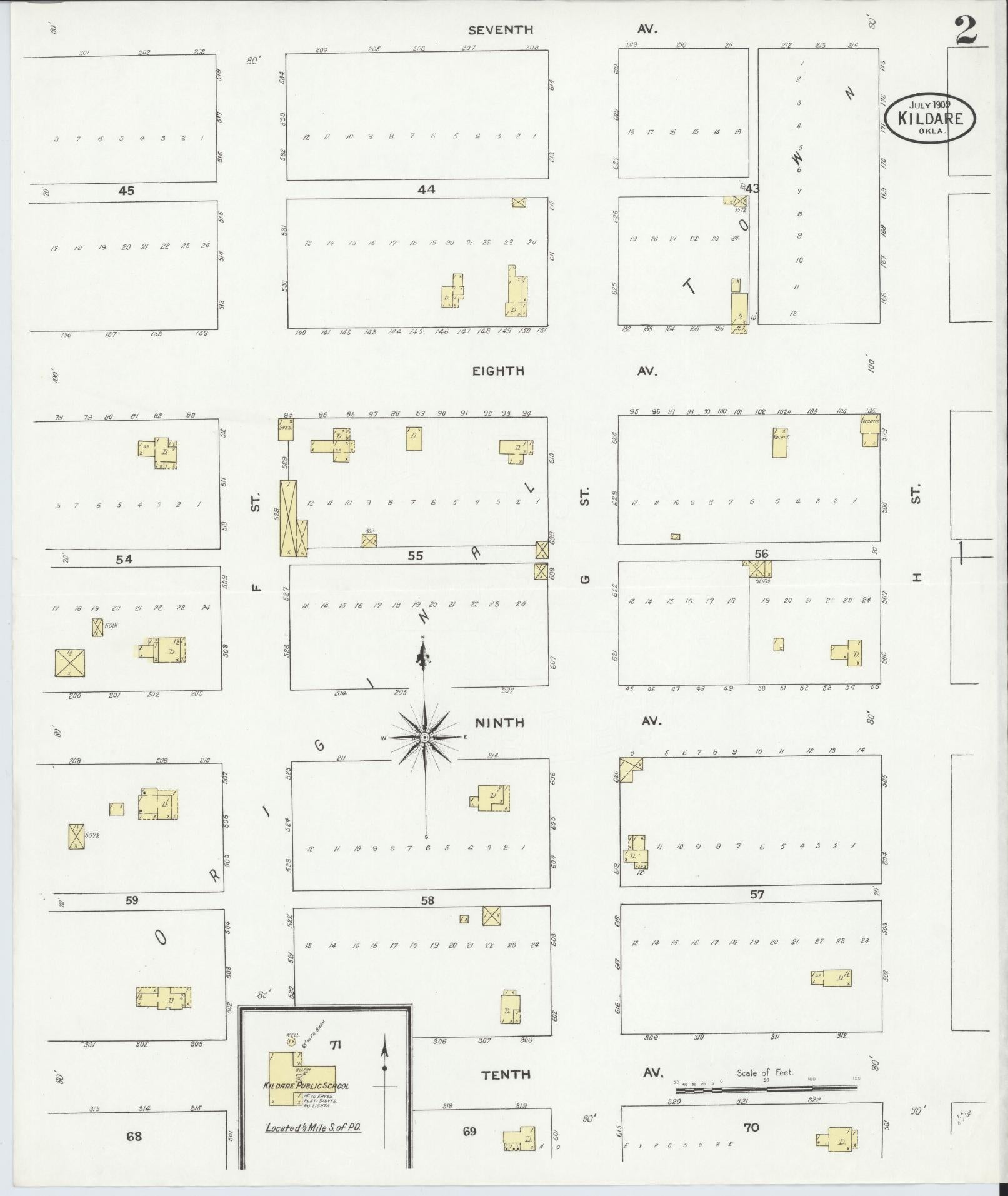 Sanborn Fire Insurance Map from Kildare, Kay County, Oklahoma (1909), Sheet #0002 - Complete Map Set gallery image, historic Sanborn map, vintage wall art, Oklahoma Oklahoma
