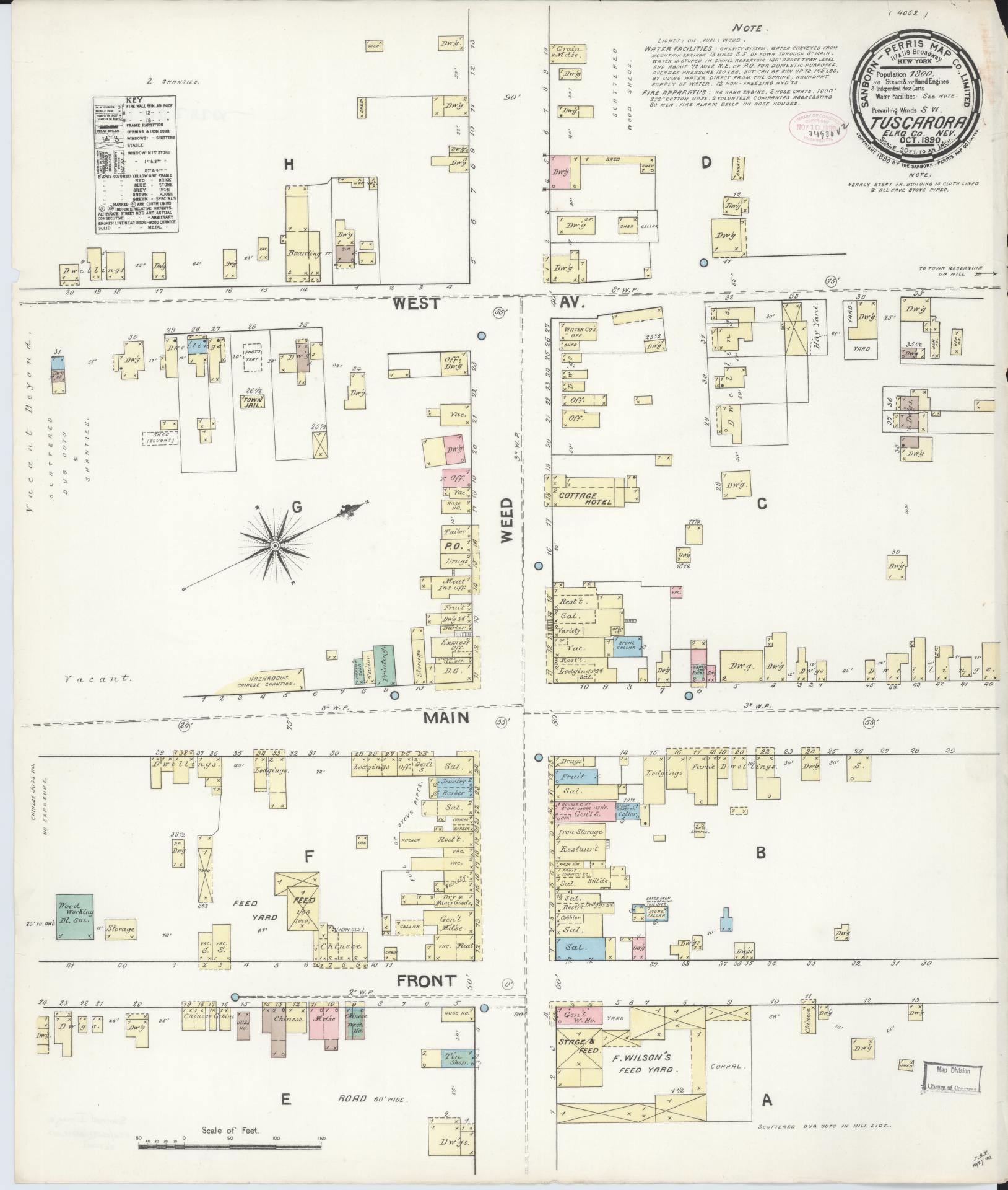 Sanborn Fire Insurance Map from Tuscarora, Elko County, Nevada (1890), Sheet #0001 - Historic Sanborn Fire Insurance Map Print, vintage old map wall art, antique decor, genealogy gift, Nevada Nevada map