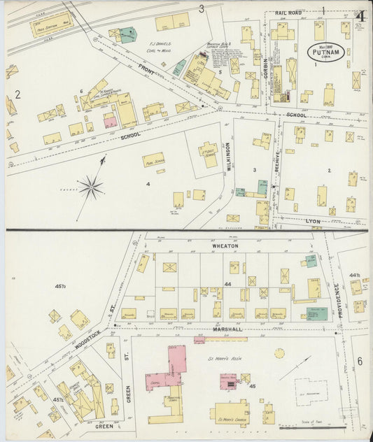 Sanborn Fire Insurance Map from Putnam, Windham County, Connecticut (1897), Sheet #0004 - Historic Sanborn Fire Insurance Map Print, vintage old map wall art, antique decor, genealogy gift, Connecticut Connecticut map