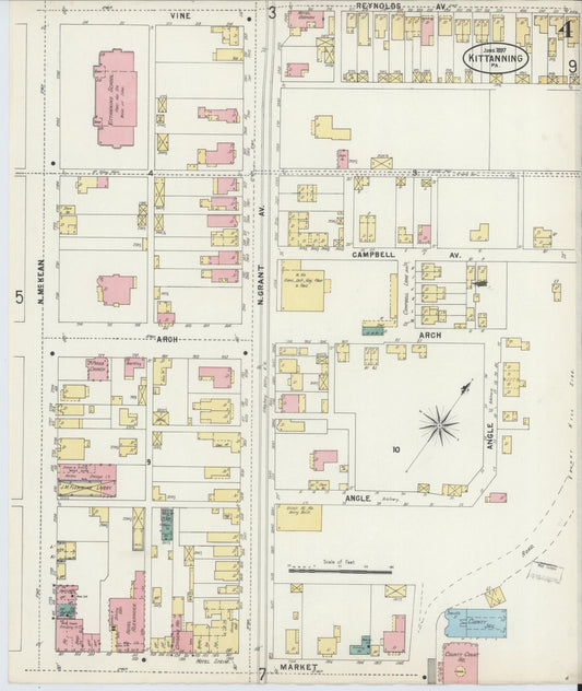 Sanborn Fire Insurance Map from Kittanning, Armstrong County, Pennsylvania (1897), Sheet #0004 - Historic Sanborn Fire Insurance Map Print, vintage old map wall art, antique decor, genealogy gift, Pennsylvania Pennsylvania map