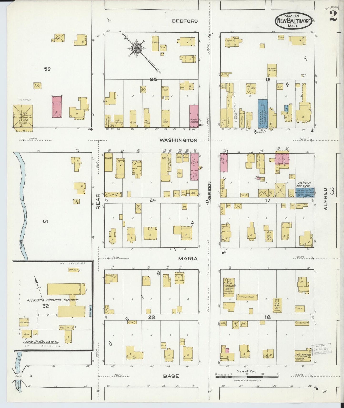 Sanborn Fire Insurance Map from New Baltimore, Macomb County, Michigan (1921), Sheet #0002 - Historic Sanborn Fire Insurance Map Print, vintage old map wall art, antique decor, genealogy gift, Michigan Michigan map