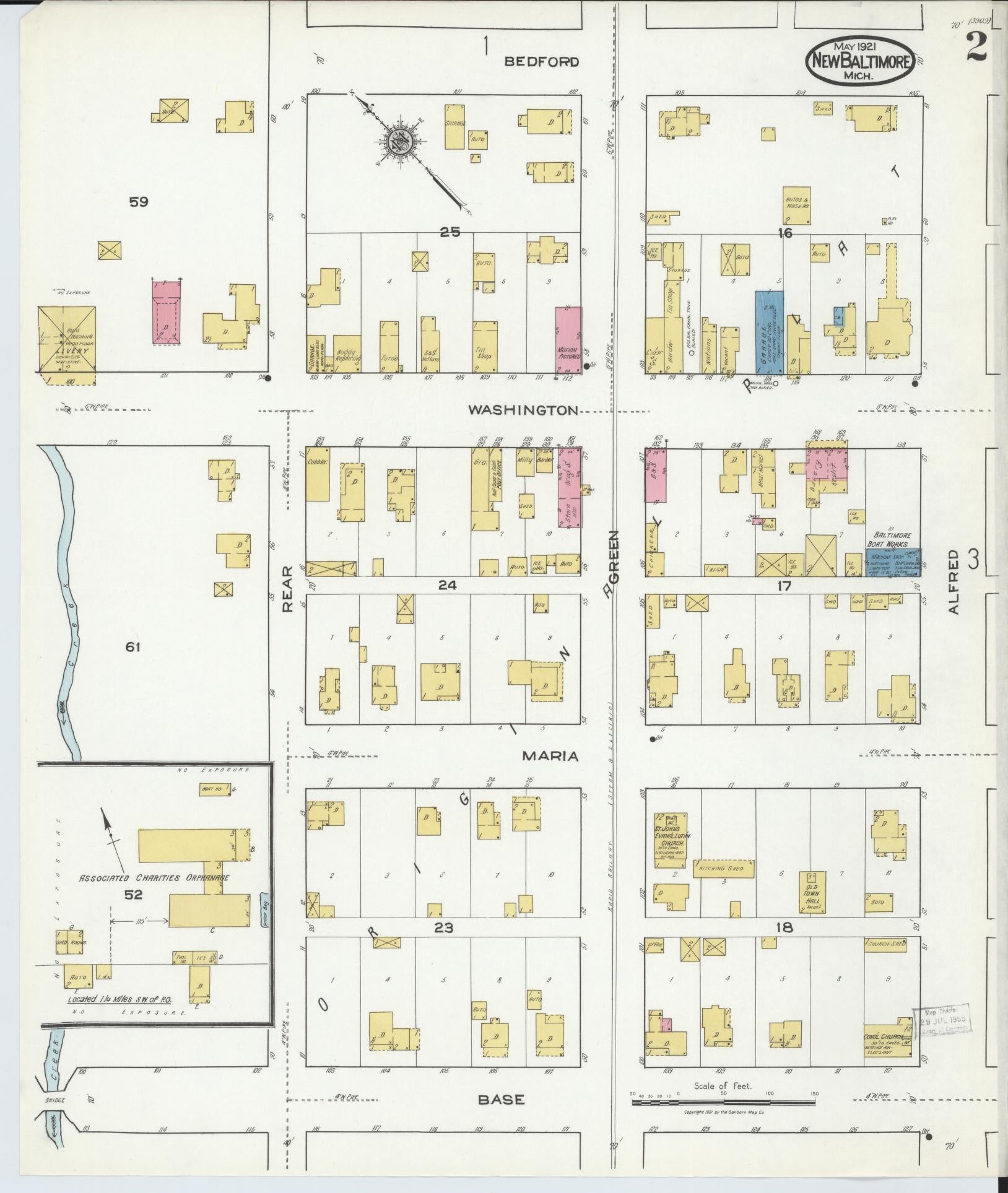 Sanborn Fire Insurance Map from New Baltimore, Macomb County, Michigan (1921), Sheet #0002 - Historic Sanborn Fire Insurance Map Print, vintage old map wall art, antique decor, genealogy gift, Michigan Michigan map