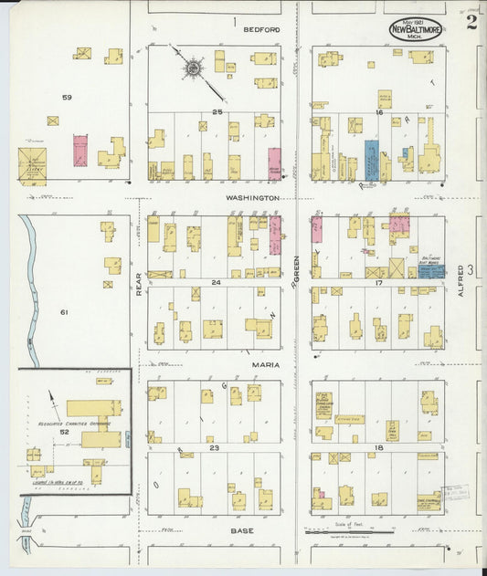 Sanborn Fire Insurance Map from New Baltimore, Macomb County, Michigan (1921), Sheet #0002 - Historic Sanborn Fire Insurance Map Print, vintage old map wall art, antique decor, genealogy gift, Michigan Michigan map