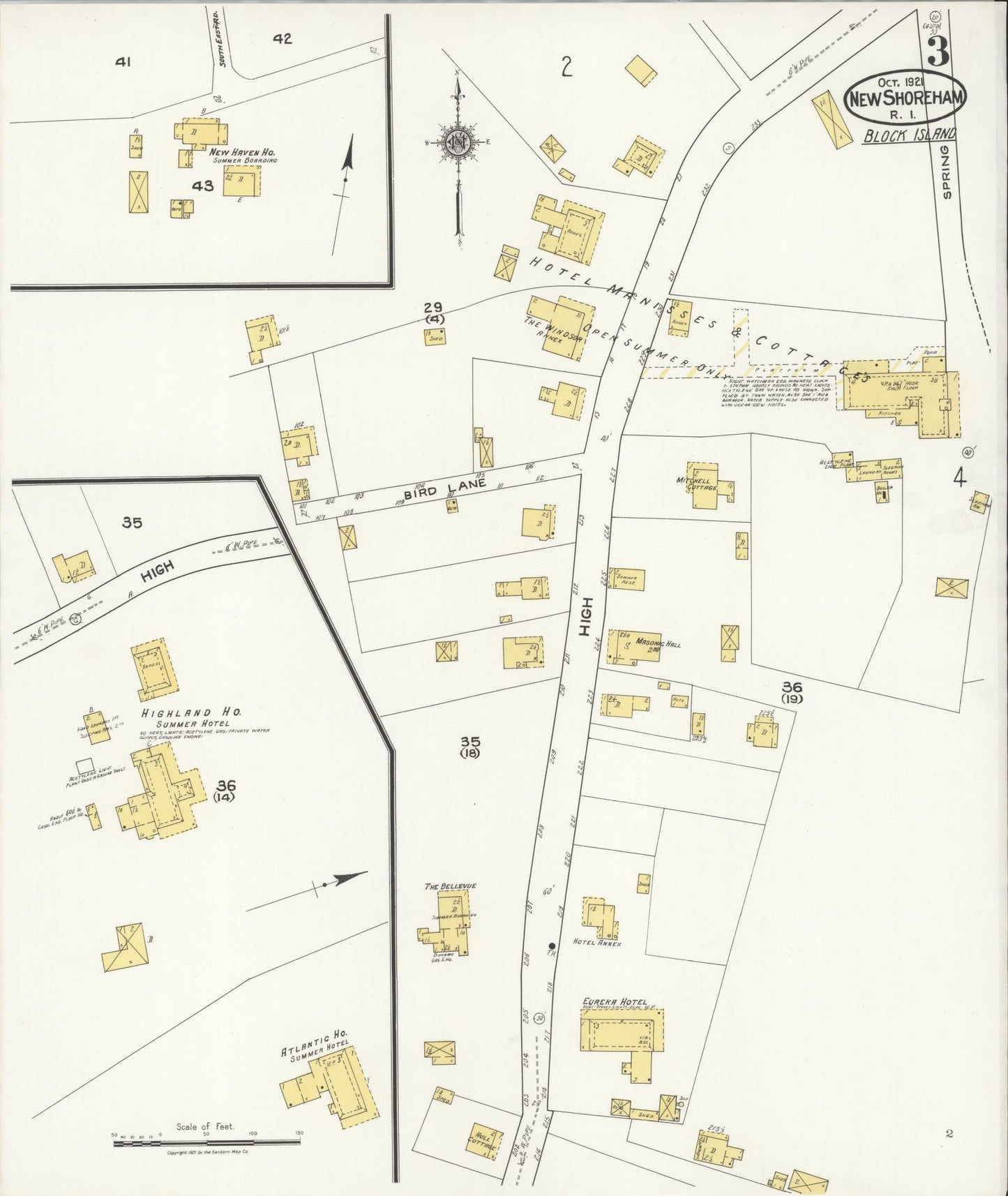 Sanborn Fire Insurance Map from New Shoreham, Newport County, Rhode Island (1921), Sheet #0003 - Historic Sanborn Fire Insurance Map Print, vintage old map wall art, antique decor, genealogy gift, Rhode Island Rhode Island map