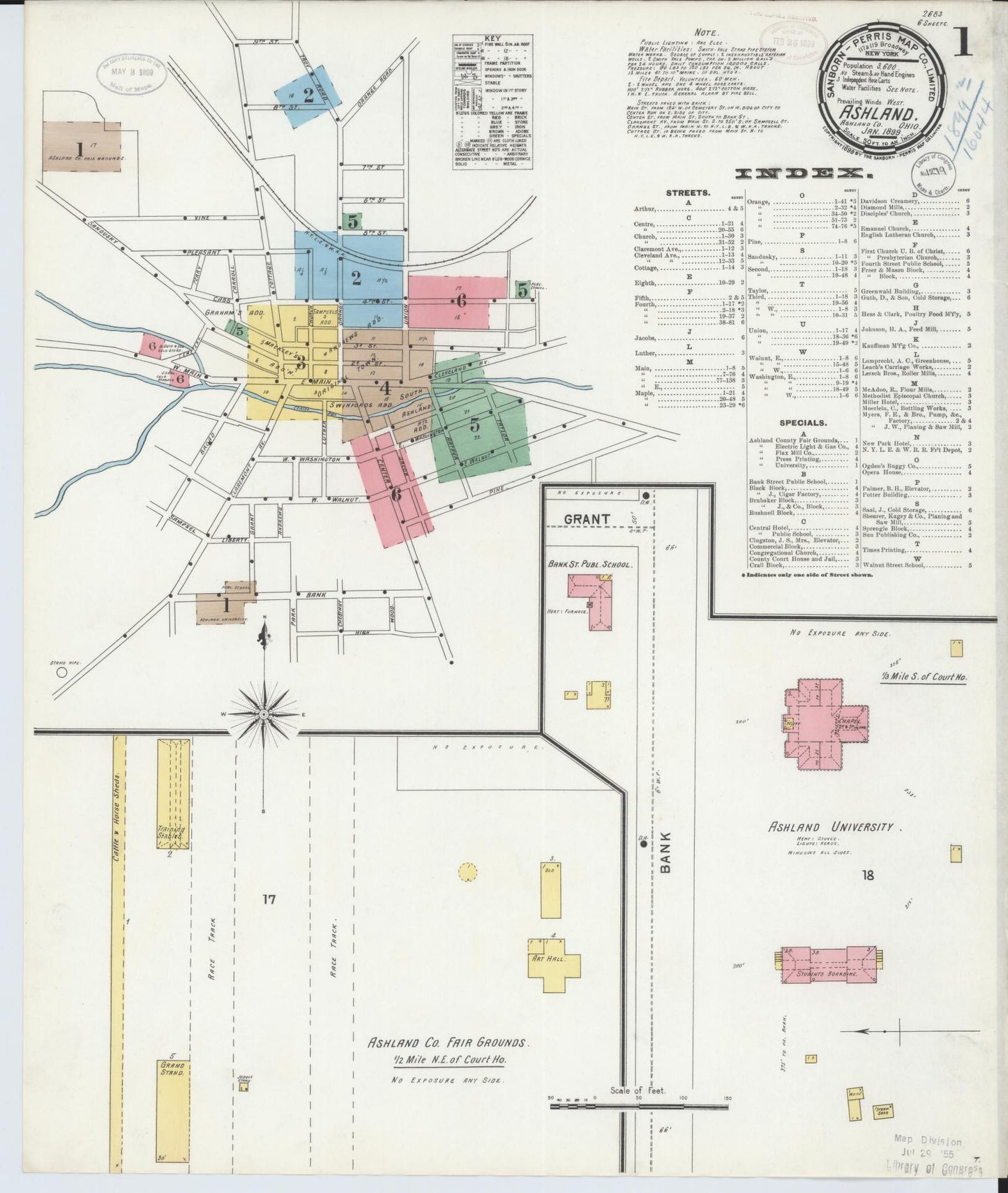 Sanborn Fire Insurance Map from Ashland, Ashland County, Ohio (1899), Sheet #0001 - Historic Sanborn Fire Insurance Map Print, vintage old map wall art, antique decor, genealogy gift, Ohio Ohio map