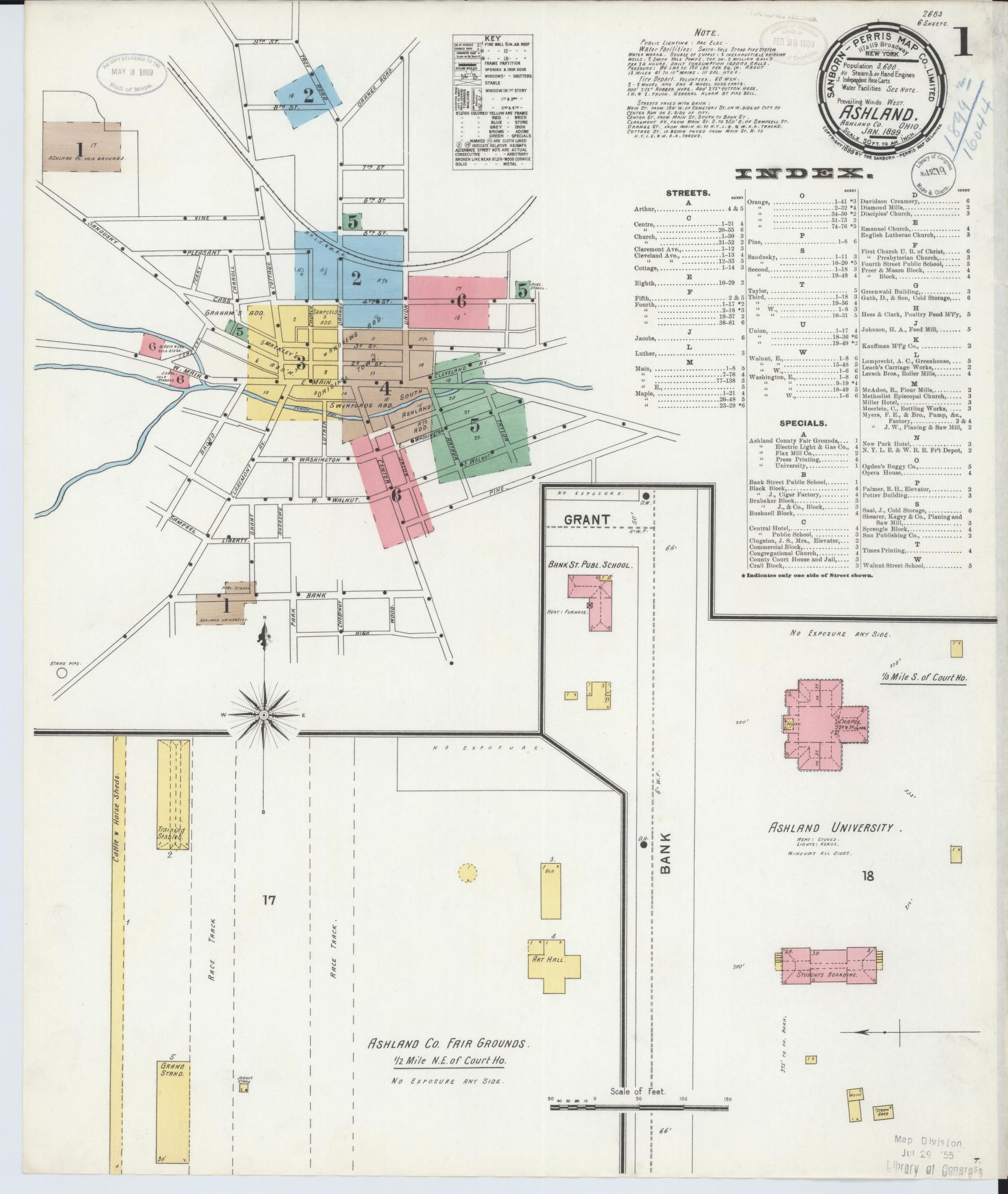 Sanborn Fire Insurance Map from Ashland, Ashland County, Ohio (1899), Sheet #0001 - Historic Sanborn Fire Insurance Map Print, vintage old map wall art, antique decor, genealogy gift, Ohio Ohio map