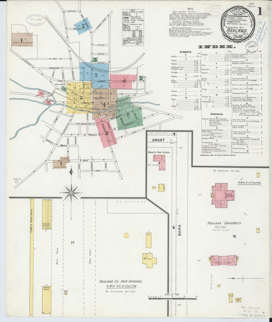 Sanborn Fire Insurance Map from Ashland, Ashland County, Ohio (1899), Sheet #0001 - Historic Sanborn Fire Insurance Map Print, vintage old map wall art, antique decor, genealogy gift, Ohio Ohio map