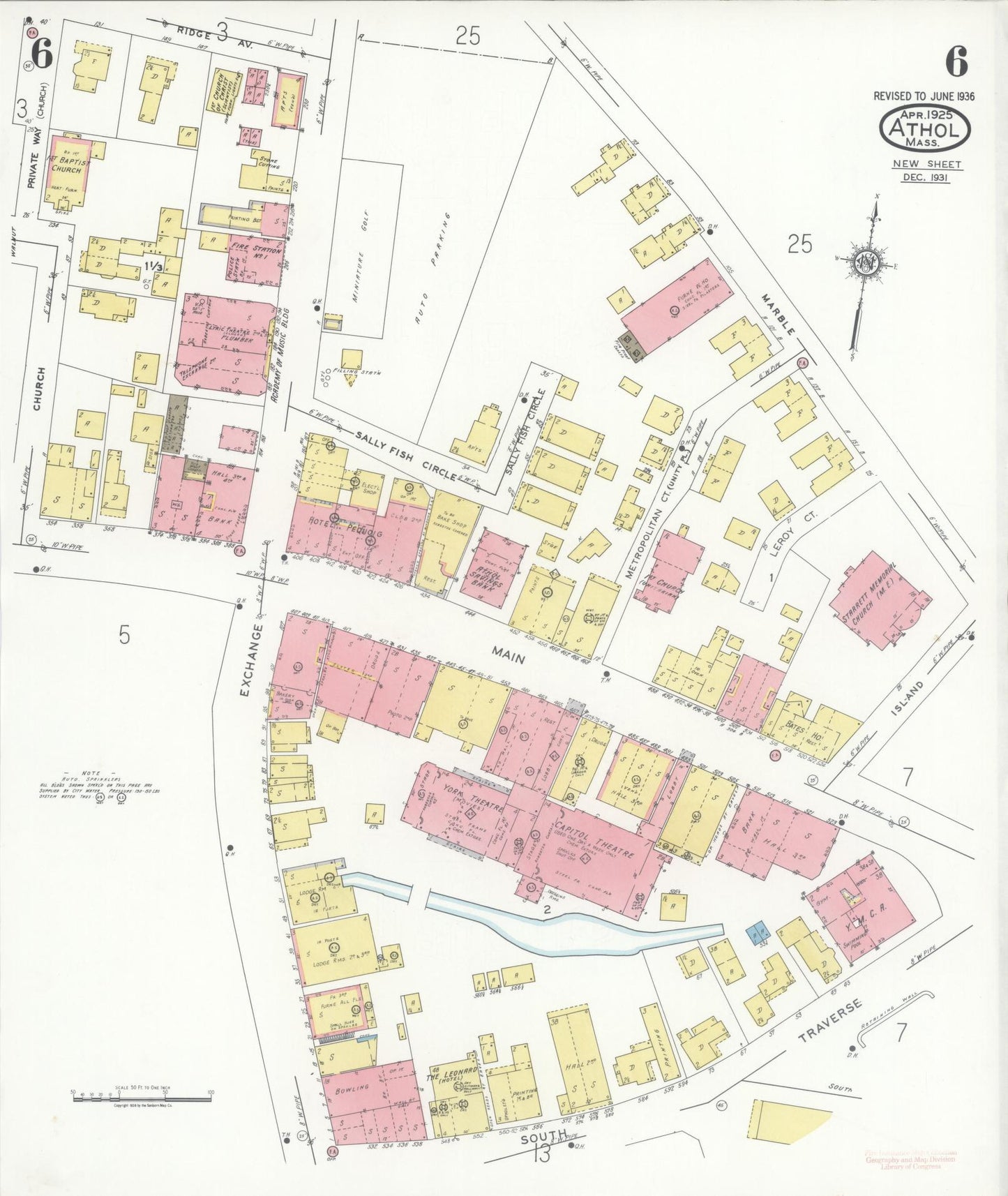 Sanborn Fire Insurance Map from Athol, Worcester County, Massachusetts (1936), Sheet #0006 - Complete Map Set gallery image, historic Sanborn map, vintage wall art, Massachusetts Massachusetts