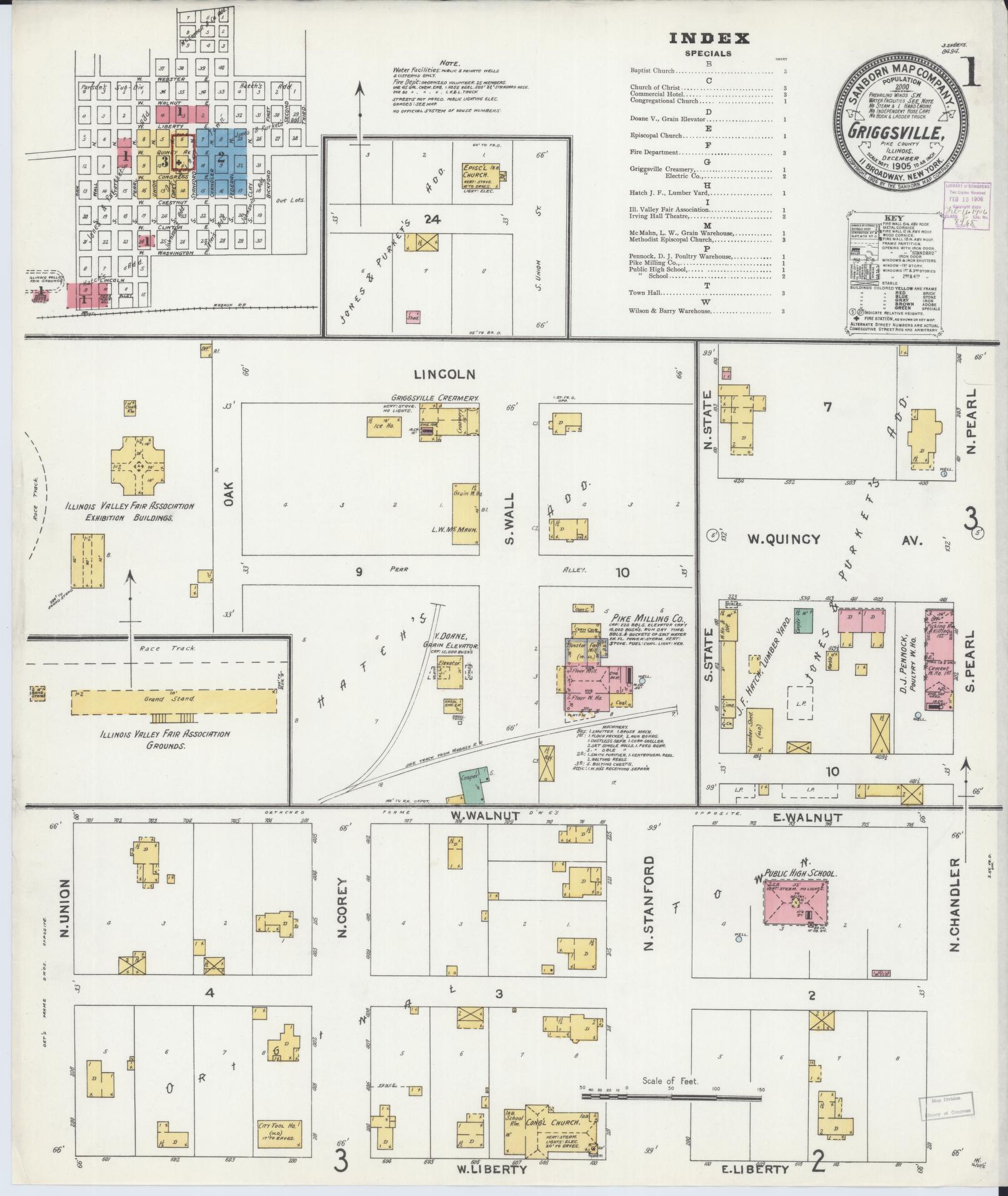 Sanborn Fire Insurance Map from Griggsville, Pike County, Illinois (1905), Sheet #0001 - Complete Map Set gallery image, historic Sanborn map, vintage wall art, Illinois Illinois