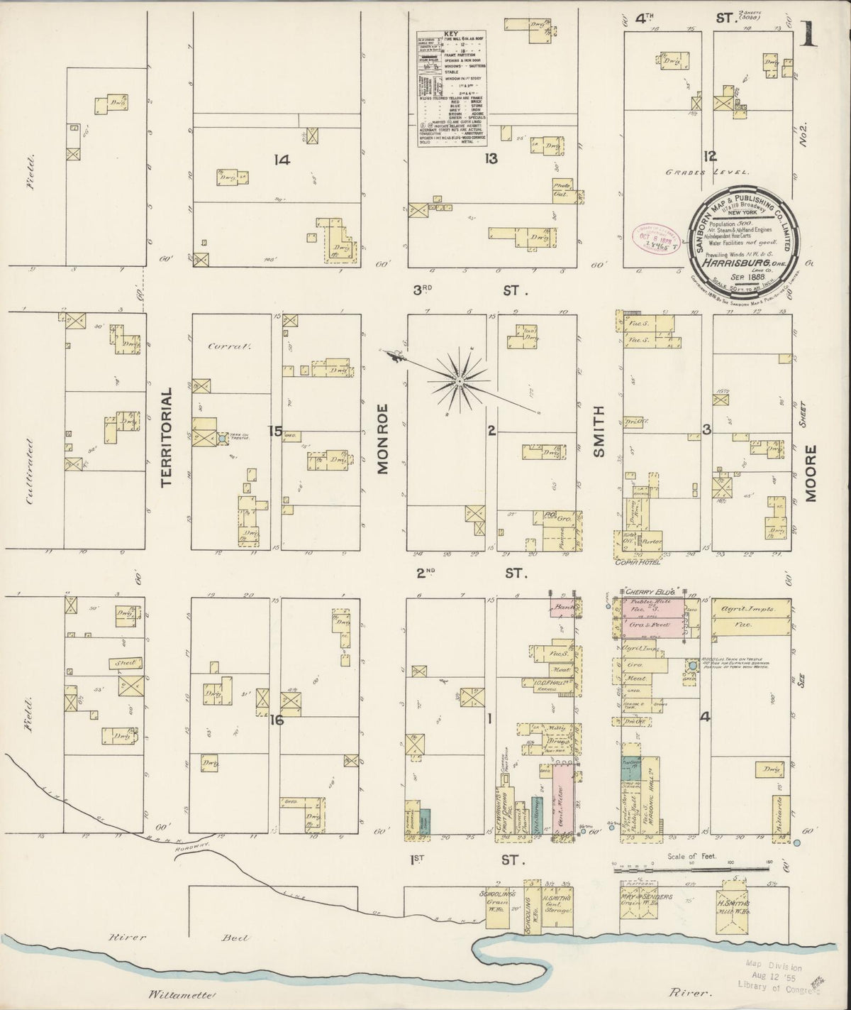 Sanborn Fire Insurance Map from Harrisburg, Linn County, Oregon (1888), Sheet #0001 - Historic Sanborn Fire Insurance Map Print, vintage old map wall art, antique decor, genealogy gift, Oregon Oregon map