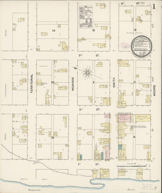 Sanborn Fire Insurance Map from Harrisburg, Linn County, Oregon (1888), Sheet #0001 - Historic Sanborn Fire Insurance Map Print, vintage old map wall art, antique decor, genealogy gift, Oregon Oregon map