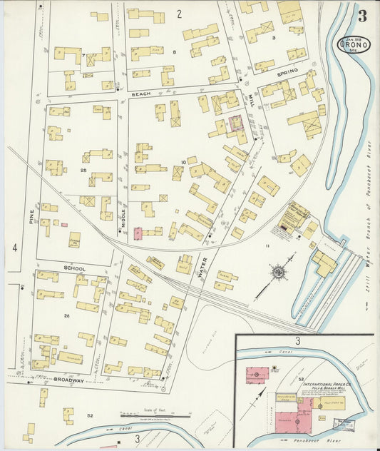 Sanborn Fire Insurance Map from Orono, Penobscot County, Maine (1918), Sheet #0003 - Historic Sanborn Fire Insurance Map Print, vintage old map wall art, antique decor, genealogy gift, Maine Maine map