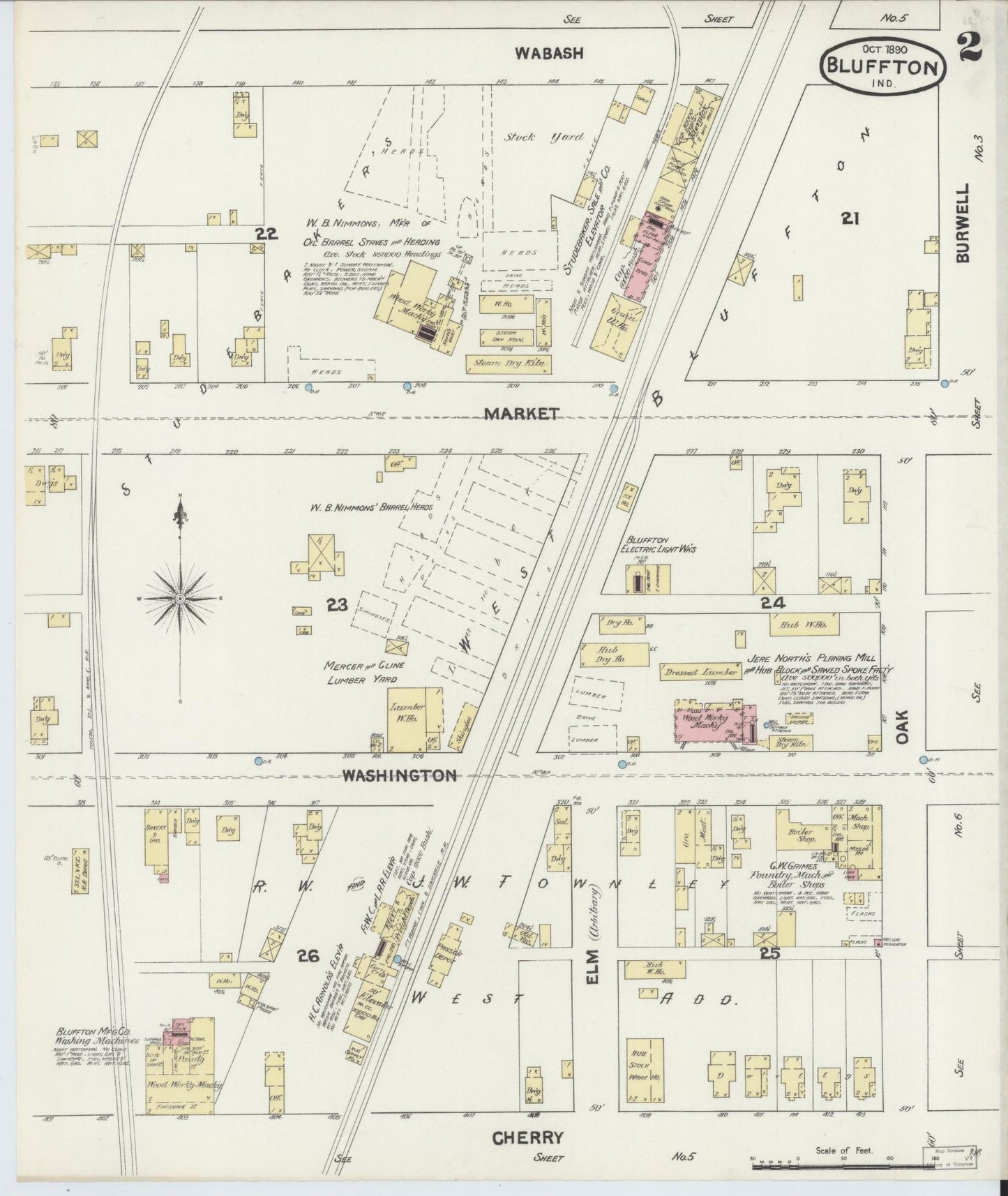 Sanborn Fire Insurance Map from Bluffton, Wells County, Indiana (1890), Sheet #0002 - Complete Map Set gallery image, historic Sanborn map, vintage wall art, Indiana Indiana