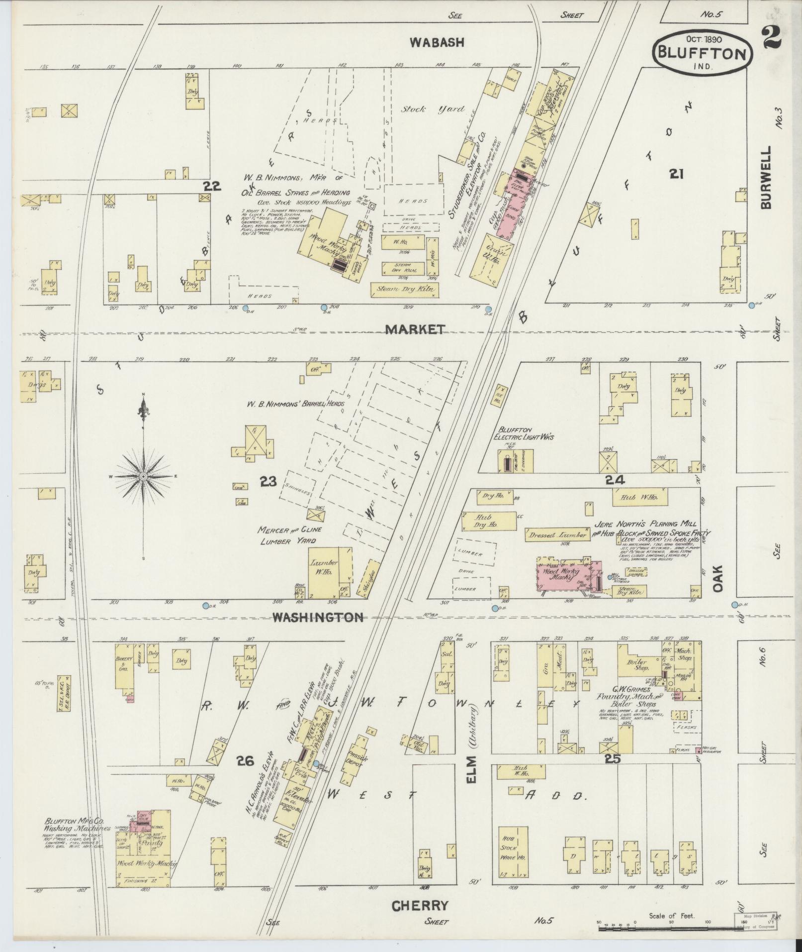 Sanborn Fire Insurance Map from Bluffton, Wells County, Indiana (1890), Sheet #0002 - Complete Map Set gallery image, historic Sanborn map, vintage wall art, Indiana Indiana