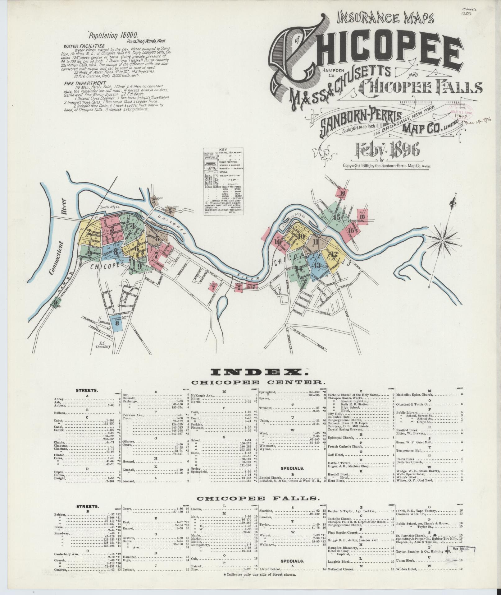 Sanborn Fire Insurance Map from Chicopee, Hampden County, Massachusetts. (1896) – Historic Sanborn Fire Insurance Map Print